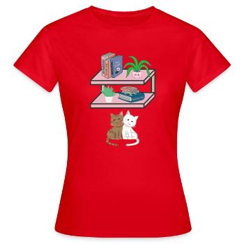 Katzen & Bücherregal Kuschellook - Frauen T-Shirt - Rot - Vorne - AI Model Female 172 dark (172cm)