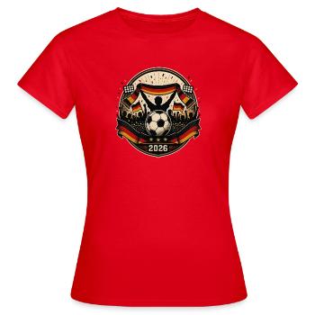 Fußballsommer Deutschland 2026 Fan Badge - Frauen T-Shirt - Rot - Vorne - AI Model Female 172 dark (172cm)