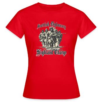 Schottische Highlander Geschichte Motiv | Clan  - Frauen T-Shirt - Rot - Vorne - AI Model Female 172 dark (172cm)