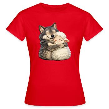 Knuffende Wolf and Lamb - Women's T-Shirt - red - Front - AI Model Female 172 dark (172cm)