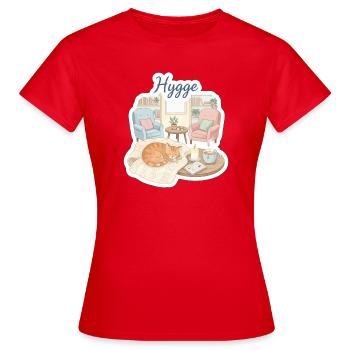Gemütliche Hygge-Katze in Aquarell - Frauen T-Shirt - Rot - Vorne - AI Model Female 172 dark (172cm)