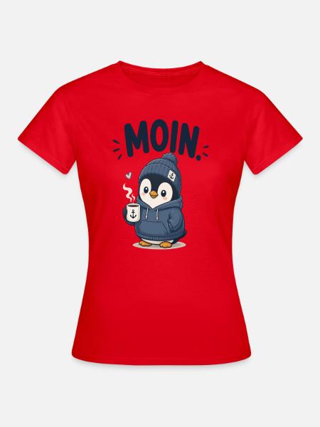 Pinguin im Hoodie mit Kaffee - Frauen T-Shirt - Rot