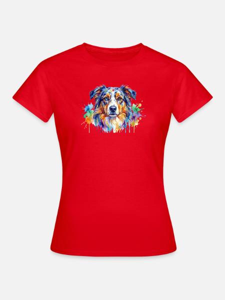 Bunter Wasserfarben-Hundeportrait - Frauen T-Shirt - Rot