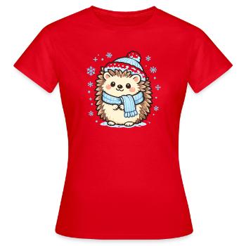 Winter hedgehog with scarf - Women's T-Shirt - red - Front - AI Model Female 172 dark (172cm)