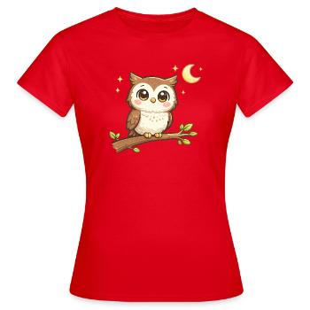 Nächtliche Eulenfreund - Frauen T-Shirt - Rot - Vorne - AI Model Female 172 dark (172cm)