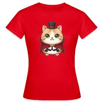 Katze als Vampir - Frauen T-Shirt - Rot - Vorne - AI Model Female 172 dark (172cm)