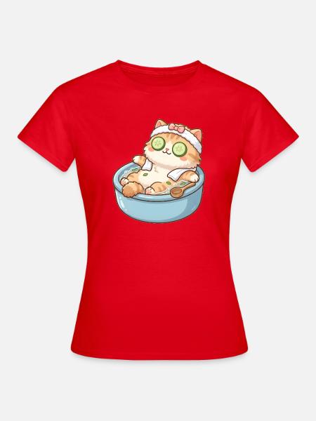 Katze beim Spa Wellness - Frauen T-Shirt - Rot
