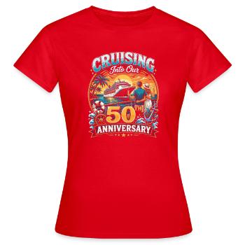 Auf dem Weg in unser 50-jähriges Jubiläum - Frauen T-Shirt - Rot - Vorne - AI Model Female 172 dark (172cm)