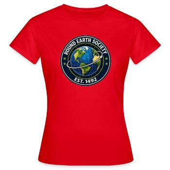 Round Earth Society Globe Tee - Frauen T-Shirt - Rot - Vorne - AI Model Female 172 dark (172cm)