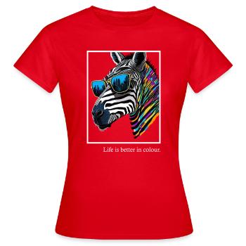 Regenbogenzebra mit Brille - Frauen T-Shirt - Rot - Vorne - AI Model Female 172 dark (172cm)