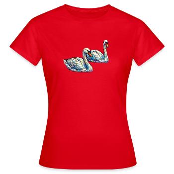 Buntglas-Schwäne - Frauen T-Shirt - Rot - Vorne - AI Model Female 172 dark (172cm)