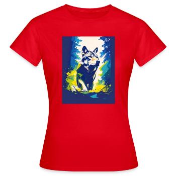 Geometrischer Wolf-Neonwald - Frauen T-Shirt - Rot - Vorne - AI Model Female 172 dark (172cm)