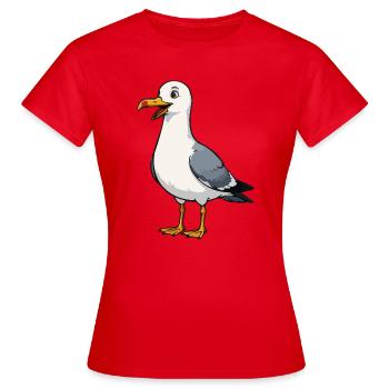 Seagull Cartoon Illustration - Women's T-Shirt - red - Front - AI Model Female 172 dark (172cm)