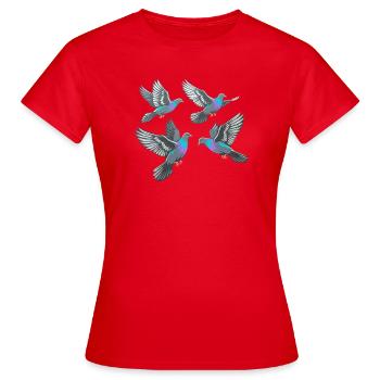 Colorful pigeons in flight - Women's T-Shirt - red - Front - AI Model Female 172 dark (172cm)