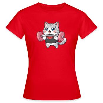 Le chat soulève des poids - T-shirt Femme - rouge - Devant - AI Model Female 172 dark (172cm)