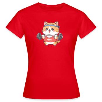 Katze macht Kraftsport - Frauen T-Shirt - Rot - Vorne - AI Model Female 172 dark (172cm)