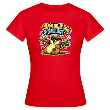 Smile & Relax Corgi Sticker - Frauen T-Shirt - Rot - Vorne - AI Model Female 172 dark (172cm)