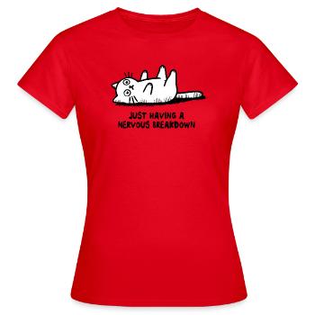 Nervenzusammenbruch-Katze - Frauen T-Shirt - Rot - Vorne - AI Model Female 172 dark (172cm)