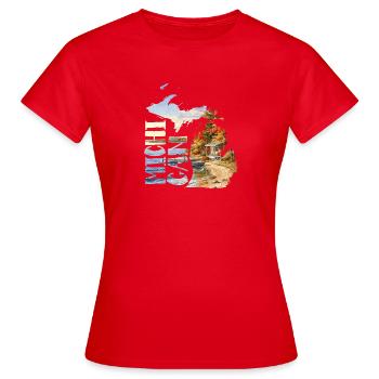 Conception de carte aquarelle du Michigan - T-shirt Femme - rouge - Devant - AI Model Female 172 dark (172cm)