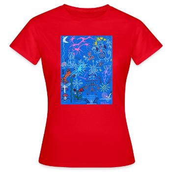 Gribouillis Cosmique Bleu - T-shirt Femme - rouge - Devant - AI Model Female 172 dark (172cm)