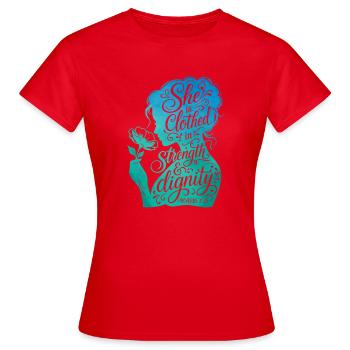 She is clothed in strength & dignity - Frauen T-Shirt - Rot - Vorne - AI Model Female 172 dark (172cm)