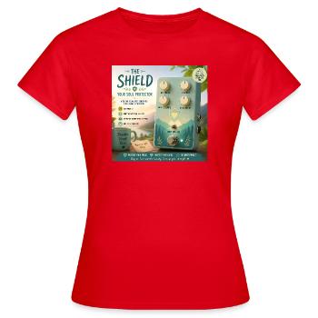 The Shield — Soul Protector Guitar Pedal Parody - Women's T-Shirt - red - Front - AI Model Female 172 dark (172cm)