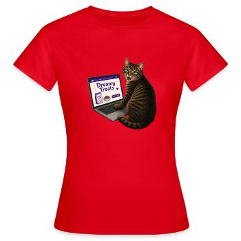 Acheter des friandises pour chat en ligne - T-shirt Femme - rouge - Devant - AI Model Female 172 dark (172cm)