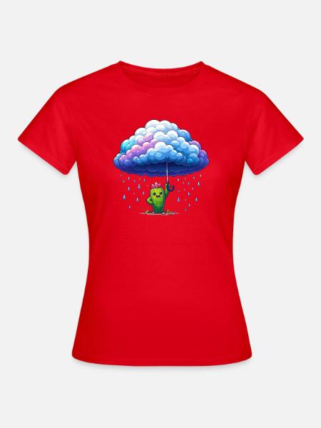 Kaktus unter Regenwolken - Frauen T-Shirt - Rot