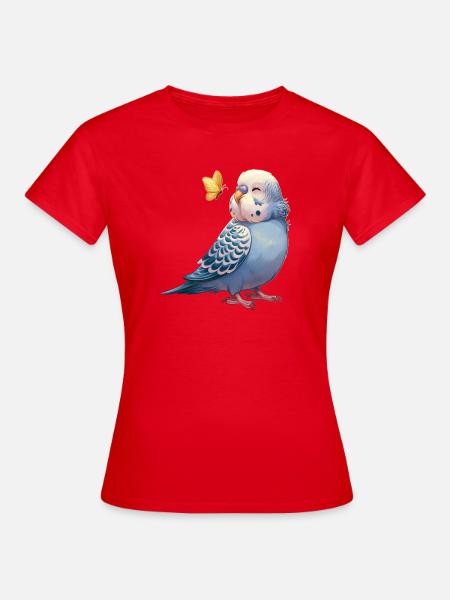 Wellensittich mit Schmetterling - Frauen T-Shirt - Rot