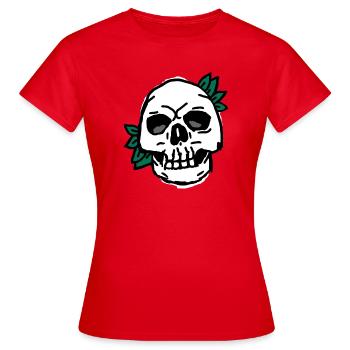Crâne avec accent de feuilles vertes - T-shirt Femme - rouge - Devant - AI Model Female 172 dark (172cm)