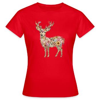 Rook Deer | Floral deer made of wildflowers - Women's T-Shirt - red - Front - AI Model Female 172 dark (172cm)