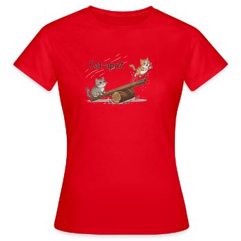 Catapult Katzenabenteuer - Frauen T-Shirt - Rot - Vorne - AI Model Female 172 dark (172cm)