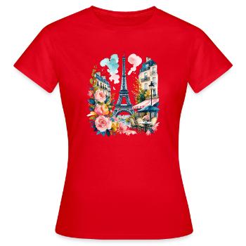 Tour Eiffel Paris Aquarelle florale vintage - T-shirt Femme - rouge - Devant - AI Model Female 172 dark (172cm)