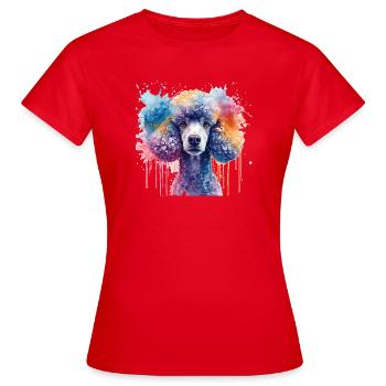 Wasserfarbiger Pudel Portrait - Frauen T-Shirt - Rot - Vorne - AI Model Female 172 dark (172cm)