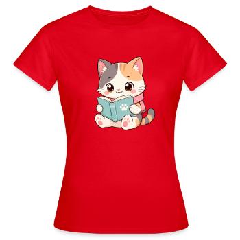 Kawaii Lesekätzchen - Frauen T-Shirt - Rot - Vorne - AI Model Female 172 dark (172cm)
