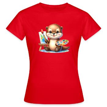 Kleiner Otter als Künstler - Süßes Comic-Motiv - Frauen T-Shirt - Rot - Vorne - AI Model Female 172 dark (172cm)