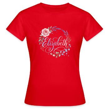 Elizabeth Blumenkreis Schriftzug - Frauen T-Shirt - Rot - Vorne - AI Model Female 172 dark (172cm)