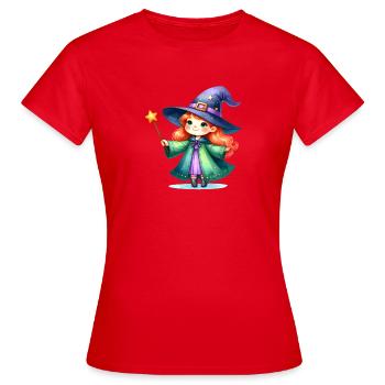 Kleines Mädchen als Zauberin mit Stab – Comic-Art - Frauen T-Shirt - Rot - Vorne - AI Model Female 172 dark (172cm)