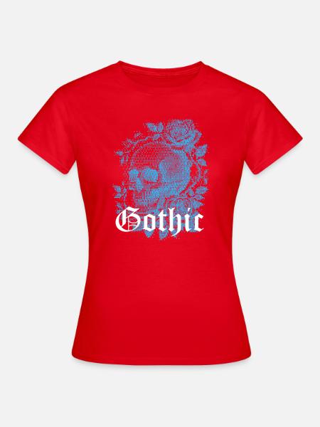 Gotischer Schädel mit Rosen - Frauen T-Shirt - Rot