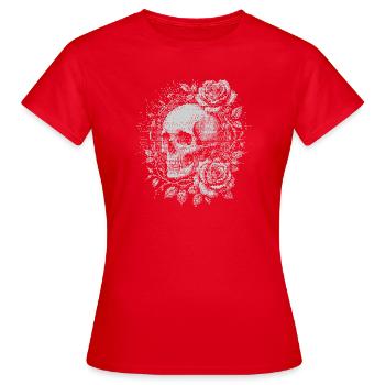 Totenkopf und Rosen - Frauen T-Shirt - Rot - Vorne - AI Model Female 172 dark (172cm)