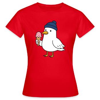 Möwe mit Mütze und Eis - Frauen T-Shirt - Rot - Vorne - AI Model Female 172 dark (172cm)