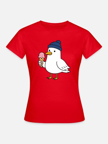 Möwe mit Mütze und Eis - Frauen T-Shirt - Rot