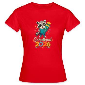 Schulkind 2026 Raccoon Jubel - Frauen T-Shirt - Rot - Vorne - AI Model Female 172 dark (172cm)