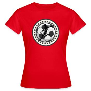 Dynamischer Fußball in einem Bild - Frauen T-Shirt - Rot - Vorne - AI Model Female 172 dark (172cm)
