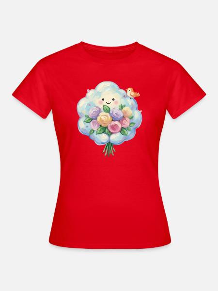 Cute Cloud with Flowers - Frauen T-Shirt - Rot