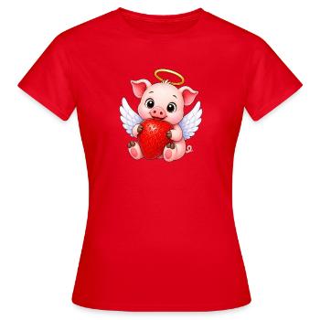 Süßes Schwein als Bauer mit Erdbeeren Cartoon - Frauen T-Shirt - Rot - Vorne - AI Model Female 172 dark (172cm)