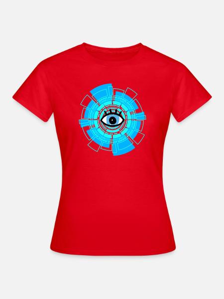 Auge in Neon-Schaltkreisen - Frauen T-Shirt - Rot