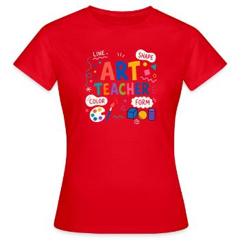Kunstlehrer-Elemente Linienform Farbe - Frauen T-Shirt - Rot - Vorne - AI Model Female 172 dark (172cm)