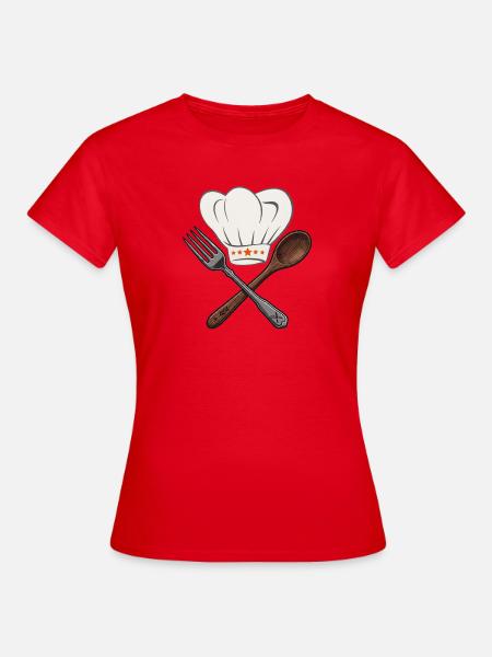 Kochkunst Sterne: kochhut & Besteck - Frauen T-Shirt - Rot
