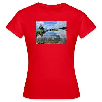 Alpine Lake Mirror Image Panorama - Women's T-Shirt - red - Front - AI Model Female 172 dark (172cm)